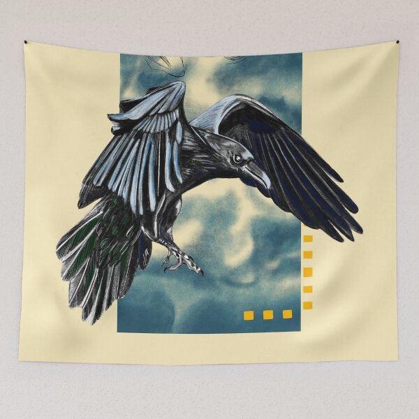 Item preview, Black Raven Illustration in Charcoal Technique - Dark Sky Artwork designed and sold by Pandositive.