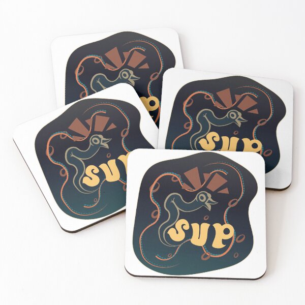 Item preview, Worm with beak exclaims "sup" to greet you. blueish red and yellow designed and sold by Ben-Schaal.