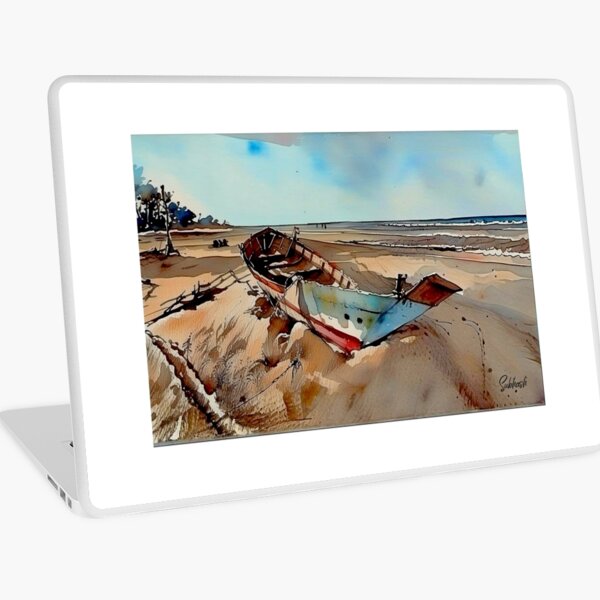 Aperçu de l'œuvre Peinture de paysage à l'aquarelle représentant une épave de navire sur le rivage créée et vendue par subhashlimaye.