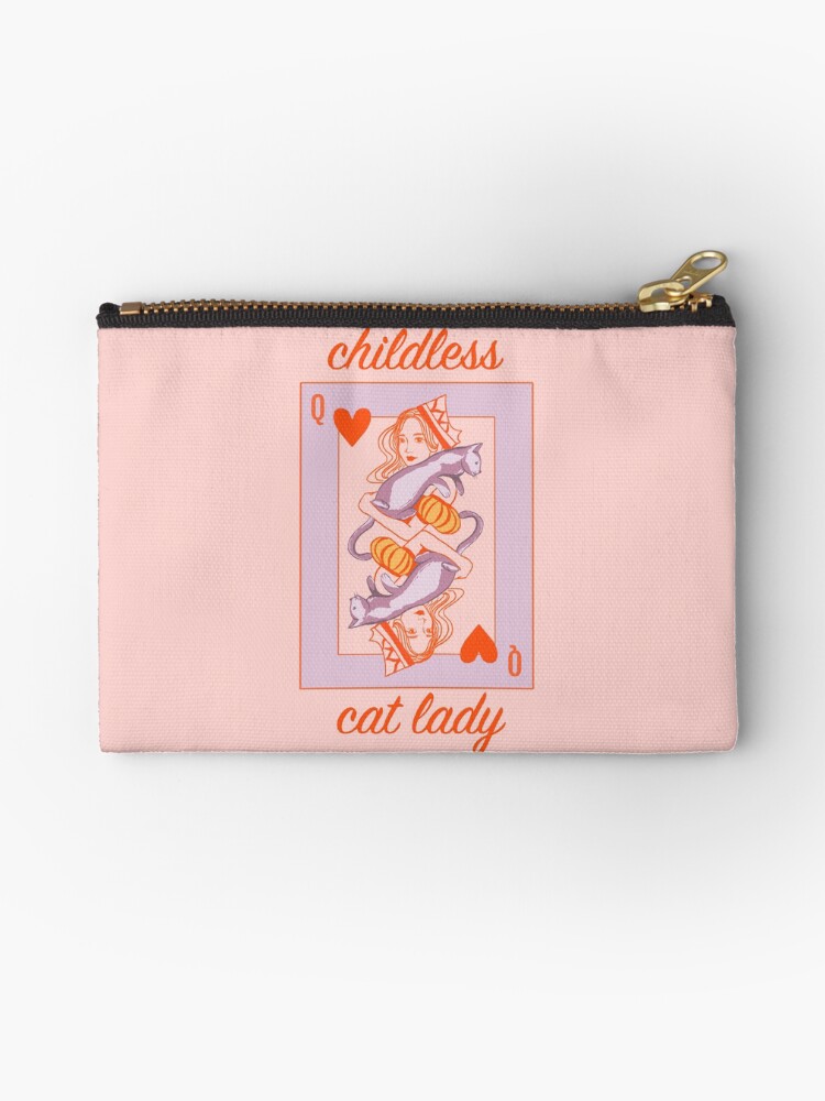 Thumbnail 1 of 4, Zipper Pouch, Childless cat lady illustration designed and sold by paintedplaces.