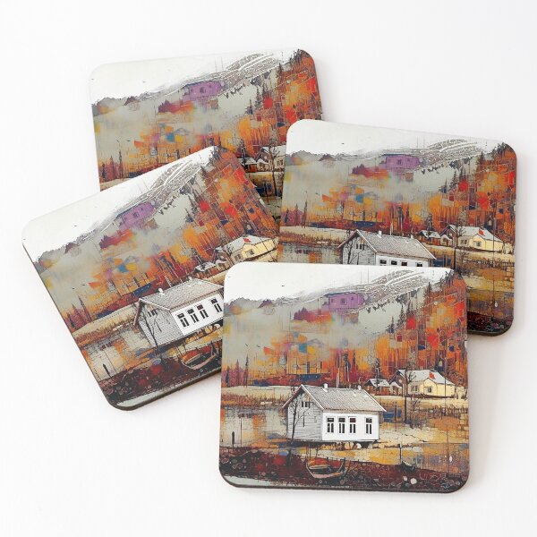 Item preview, Autumn village landscape with fall colors in the background designed and sold by subhashlimaye.