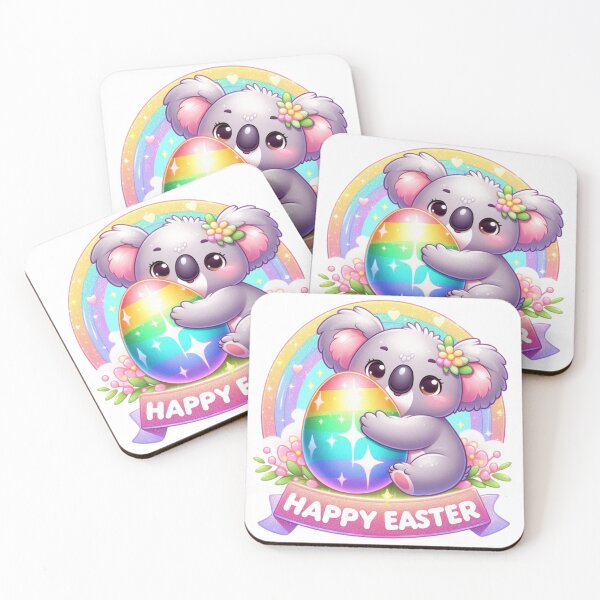 Item preview, Cute Easter koala, Easter koala, Happy Easter, pastel Easter, cute animals, rainbow shine, glossy frame, white background, spring vibes, adorable creatures designed and sold by Brilliant minds.