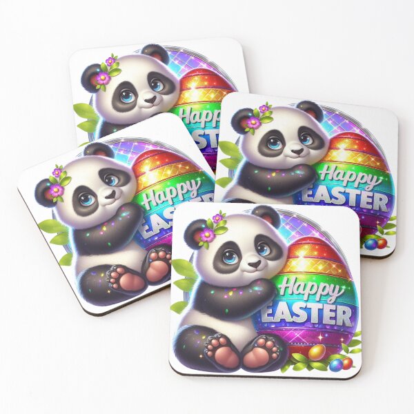 Item preview,  grateful Easter panda, Easter panda, Happy Easter, cute baby animals, pastel Easter eggs, shiny rainbow, glossy frame, white background, adorable critters, festive mood designed and sold by Brilliant minds.