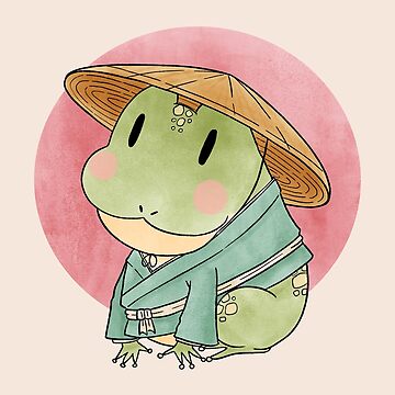 Artwork thumbnail, Cute Japanese Frog Wearing a Straw Hat Illustration by MariOyama