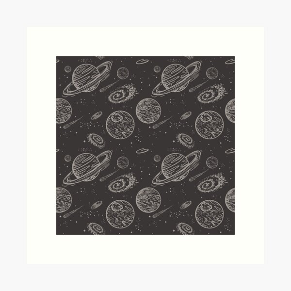 Item preview, Hand drawn abstract Outerspace with planets comets and stars repeating pattern designed and sold by Jdawnink.