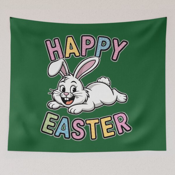 Item preview, Cute Happy Easter Bunny Illustration with Colorful Festive Text designed and sold by ElenaHrubes.