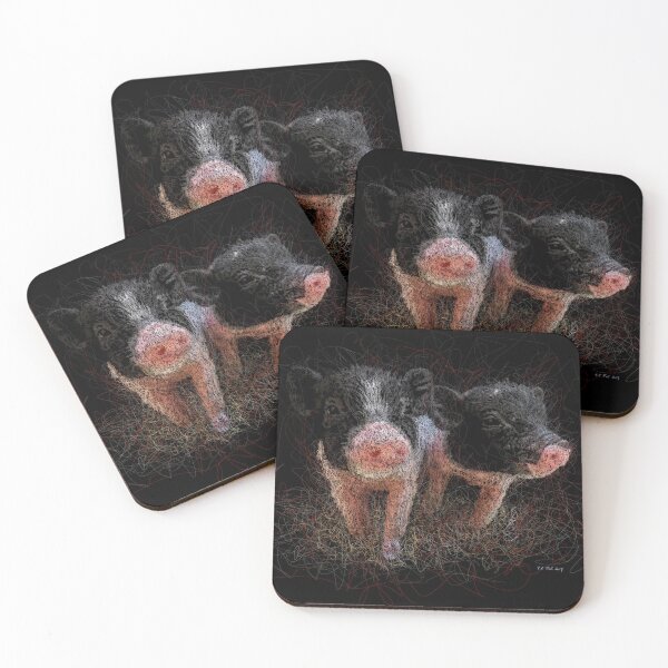 Item preview, Scribble Piglet Duo: Dark Whimsical Animal Art designed and sold by DeeplyShallow Art.