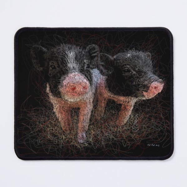 Item preview, Scribble Piglet Duo: Dark Whimsical Animal Art designed and sold by DeeplyShallow Art.
