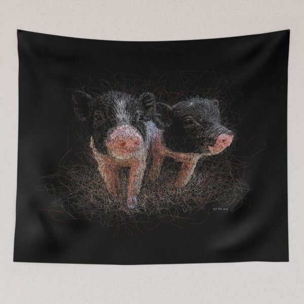 Item preview, Scribble Piglet Duo: Dark Whimsical Animal Art designed and sold by DeeplyShallow Art.