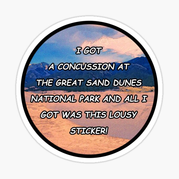 Item preview, I GOT A CONCUSSION AT THE GREAT SAND DUNES NATIONAL PARK AND ALL I GOT WAS THIS LOUSY STICKER! designed and sold by yainsley.