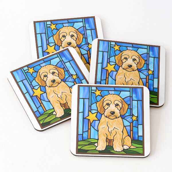 Item preview, Stained Glass Goldendoodle Under a Starry Sky designed and sold by Fredster1966.