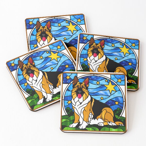 Item preview, Stained Glass German Shepherd Under a Starry Sky designed and sold by Fredster1966.