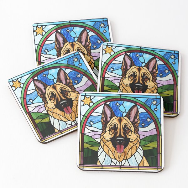 Item preview, Stained Glass German Shepherd Under a Starry Sky designed and sold by Fredster1966.