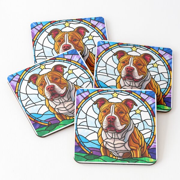 Item preview, Stained Glass Pitbull Under a Starry Sky designed and sold by Fredster1966.