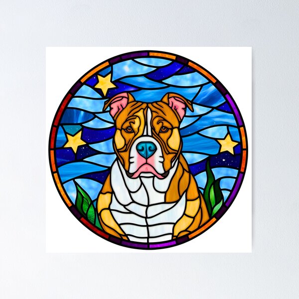 Item preview, Stained Glass Pitbull Under a Starry Sky designed and sold by Fredster1966.