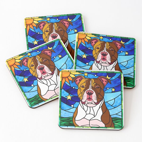 Item preview, Stained Glass Pitbull Under a Starry Sky designed and sold by Fredster1966.