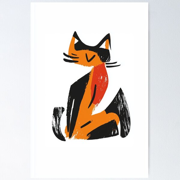 Item preview, Abstract Orange and Black Cat – Modern Feline Illustration – Bold Artistic Animal Design designed and sold by Pixeluminate.