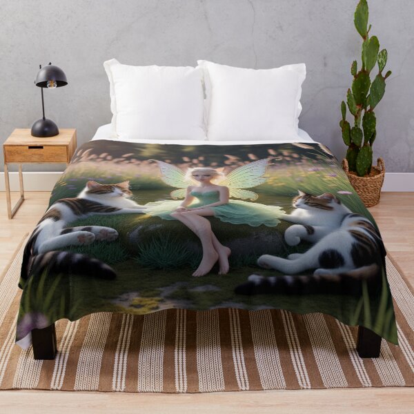 Item preview, Playful Cats and Faerie in Sunlit Meadow designed and sold by AnimalAirtistry.