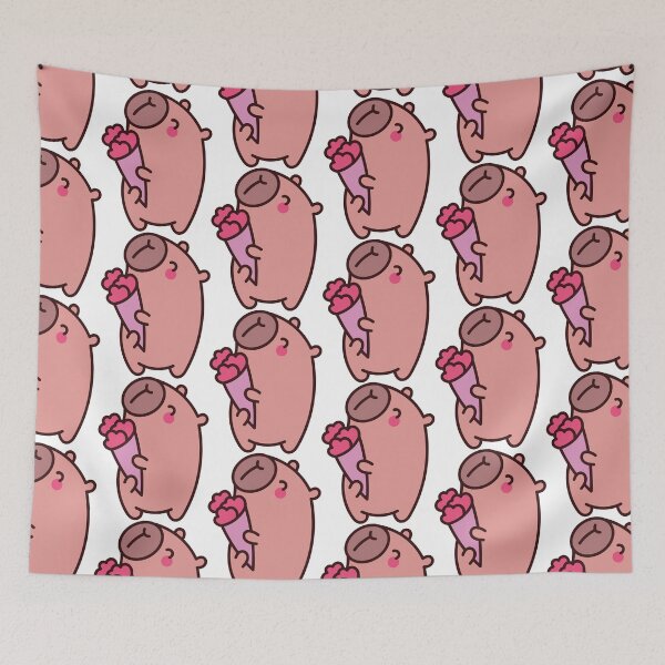 Item preview, Romantic Capybara: Kawaii Capybara Design with a Bouquet of Hearts designed and sold by Polarisofficial.