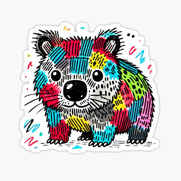 Vista previa del artículo con la obra «Wombat colorido estilo pop art doodle», diseñado y vendido por ChrisButler.