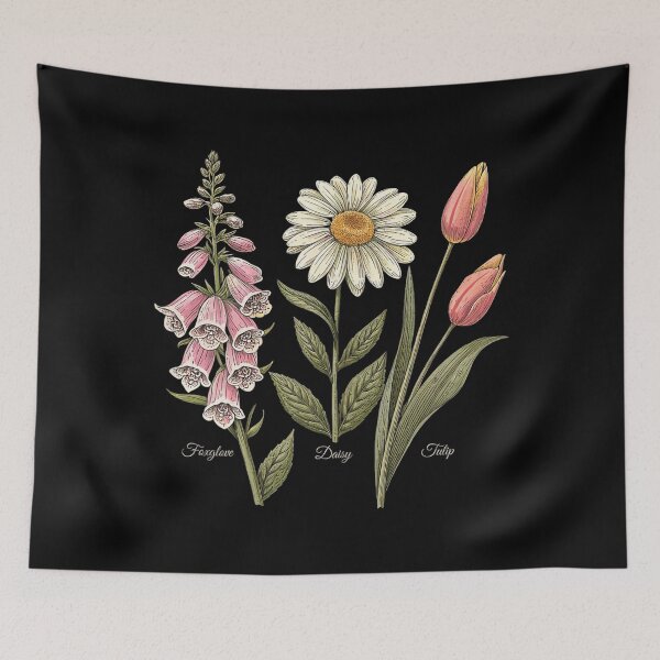 Item preview, Vintage Floral Plant Foxglove Daisy Tulip Flower Girls designed and sold by lidanmasi.