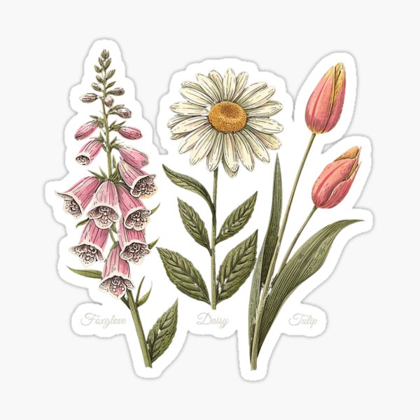 Artikel-Vorschau von Vintage Blumenpflanze Fingerhut Daisy Tulpe Blumenmädchen, designt und verkauft von lidanmasi.