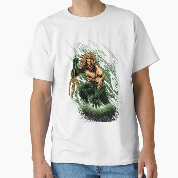 Vista previa del artículo con la obra «Aquaman en acción con Trident», diseñado y vendido por hackerwear1.