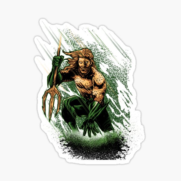 Vista previa del artículo con la obra «Aquaman en acción con Trident», diseñado y vendido por hackerwear1.