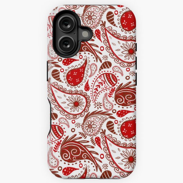 Red and white bandana paisley pattern iPhone Tough Case