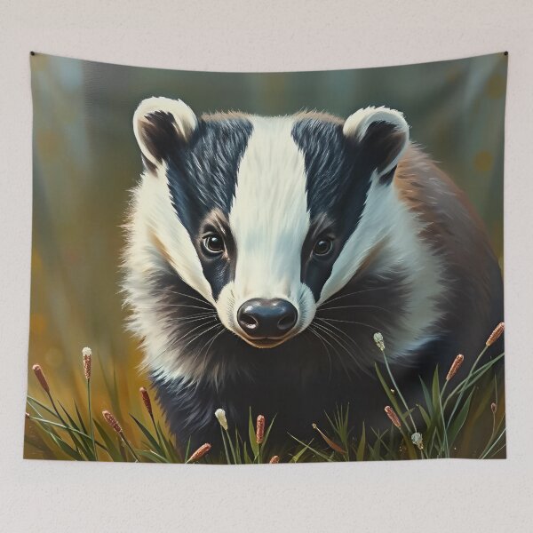 Item preview, Badger Oil Painting Style Woodland Wildlife Conservation designed and sold by kakarikihill.