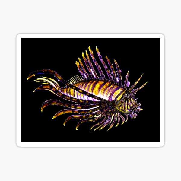 Lionfish on Black Sticker