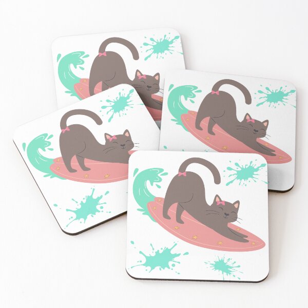 Item preview, Cute cat surfboard with wave and splatter accents designed and sold by LaUnArt.