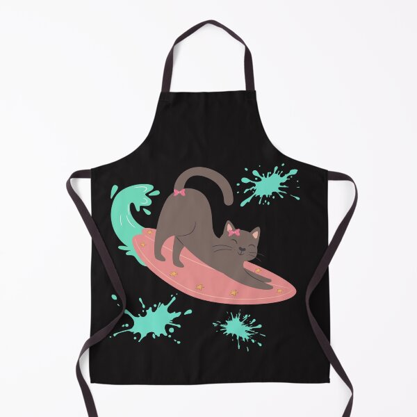 Item preview, Cute cat surfboard with wave and splatter accents designed and sold by LaUnArt.