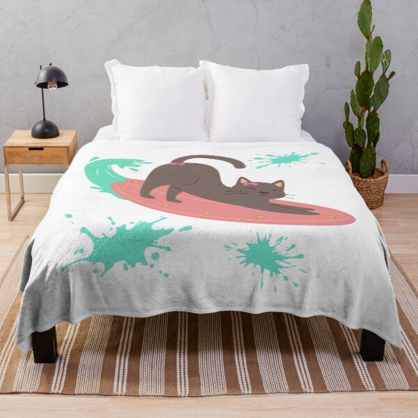 Item preview, Cute cat surfboard with wave and splatter accents designed and sold by LaUnArt.