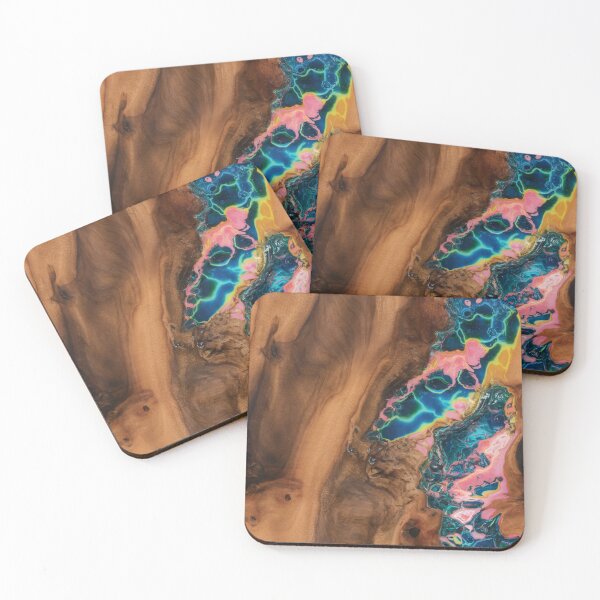 Item preview, Wood and Epoxy Abstract – Neon Resin River Art Texture designed and sold by NSB-Design.