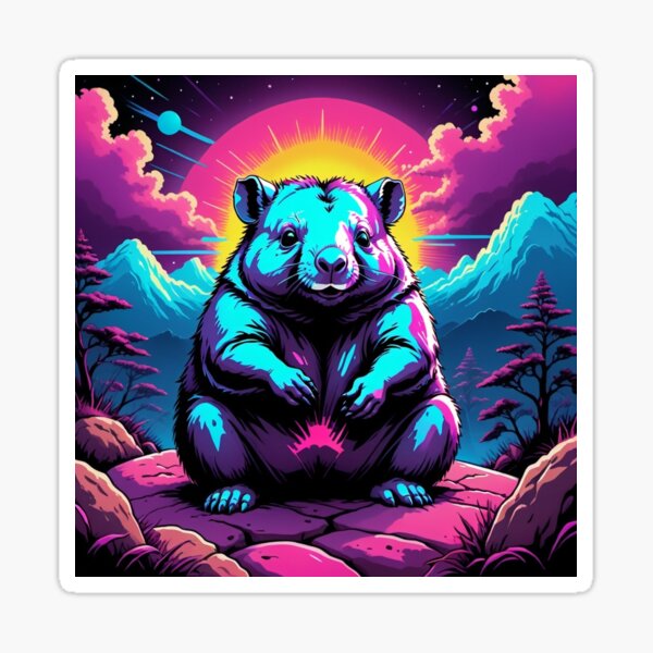 Item preview, Retro Neon Wombat – Vibrant Aussie Sunset Art designed and sold by The Wise Possum Co.