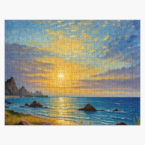 Vista previa del artículo con la obra «Pintura costera tranquila del paisaje marino al atardecer», diseñado y vendido por Brush & Breeze.