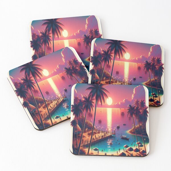 Item preview, Tropical escape, golden beach and coconut trees at dusk designed and sold by FoxinhoSoumaila.