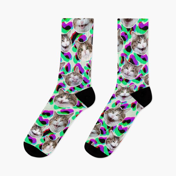 Item preview, Funny shocked cat face pattern Leopard neon green purple designed and sold by BeebooDesign.