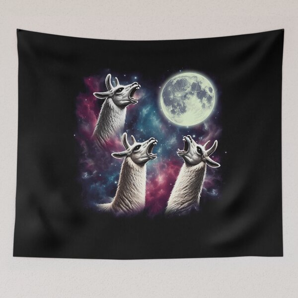 Item preview, Three Llamas Alpacas Howling at Moon Funny Weird Cursed Meme designed and sold by Kimberley King Art  King Art.