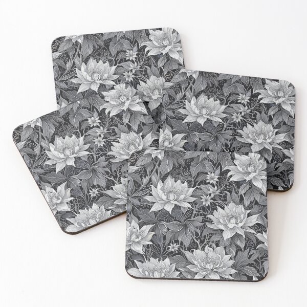 Item preview, Monochrome of Tropical Flowers on Dark Background designed and sold by CoolPixels.