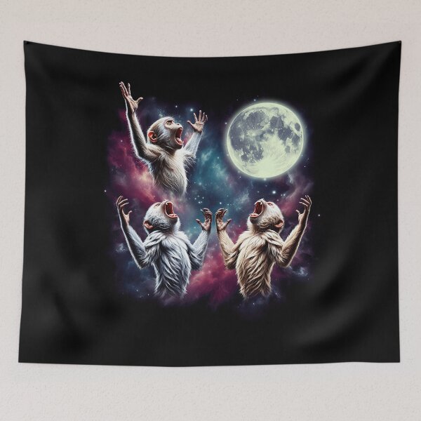 Item preview, Three Monkeys Howling at Moon Funny Weird Cursed Meme designed and sold by Kimberley King Art  King Art.