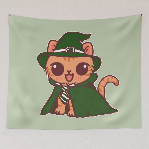 Item preview, Wise Wizard Cat – Enchanted Tabby in Green Cloak designed and sold by BGMeYou.