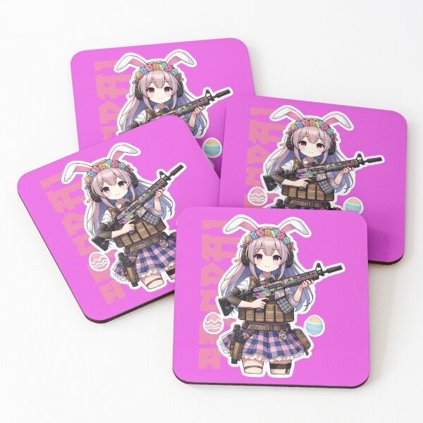 Item preview, Easter Tactical Airsoft Anime Girl Sticker – Senpai Bunny Ears & Combat Gear designed and sold by airsoft-red.