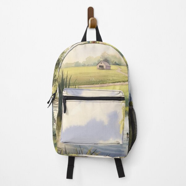 Item preview, Serene Watercolor Countryside Painting with Ducks and Farmhouse designed and sold by AnimalAirtistry.