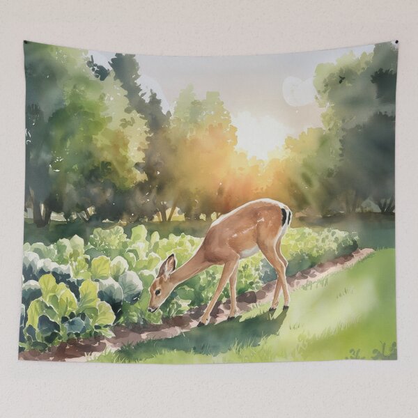 Item preview,   Serene Backyard Scene with Grazing Deer and Lush Greenery designed and sold by AnimalAirtistry.