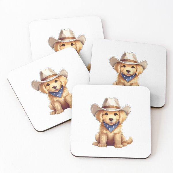 Item preview, golden retriever puppy dog wearing cowboy hat and bandana designed and sold by planetgolden.