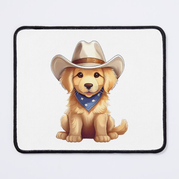 Item preview, golden retriever puppy dog wearing cowboy hat and bandana designed and sold by planetgolden.