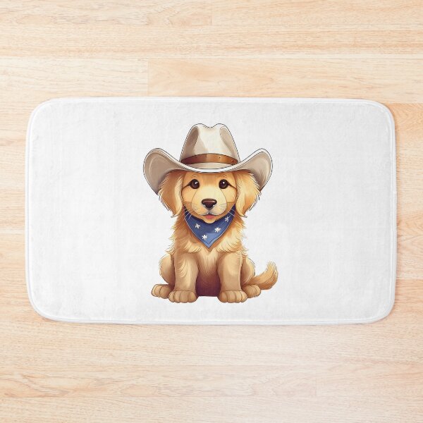 Item preview, golden retriever puppy dog wearing cowboy hat and bandana designed and sold by planetgolden.