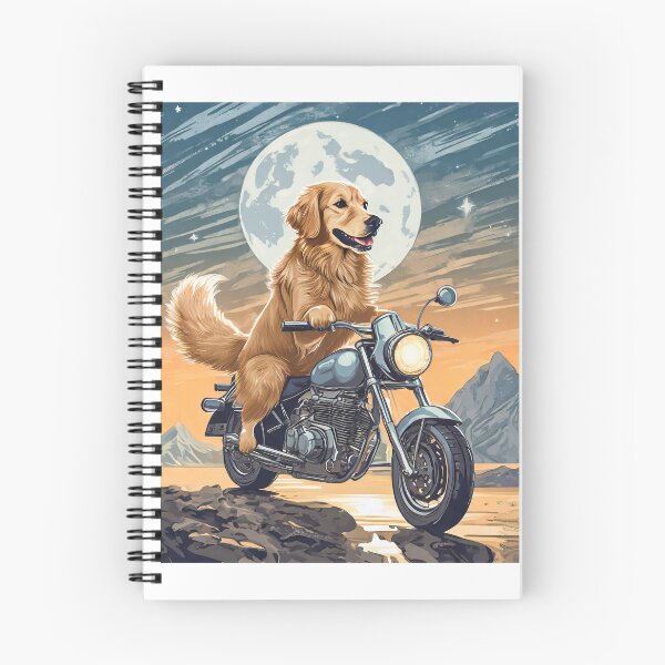 Item preview, golden retriever dog riding a motorbike on the surface of the moon designed and sold by planetgolden.